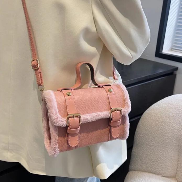 Faux Shearling Box Shoulder Bags