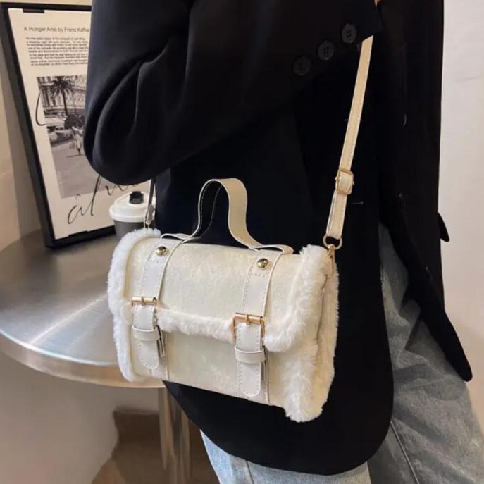 Faux Shearling Box Shoulder Bags