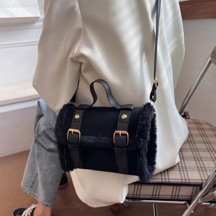 Faux Shearling Box Shoulder Bags