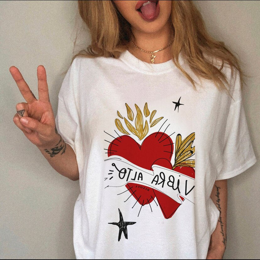 Female Top Fashion Tee Love Heart New Style Trend Clothes