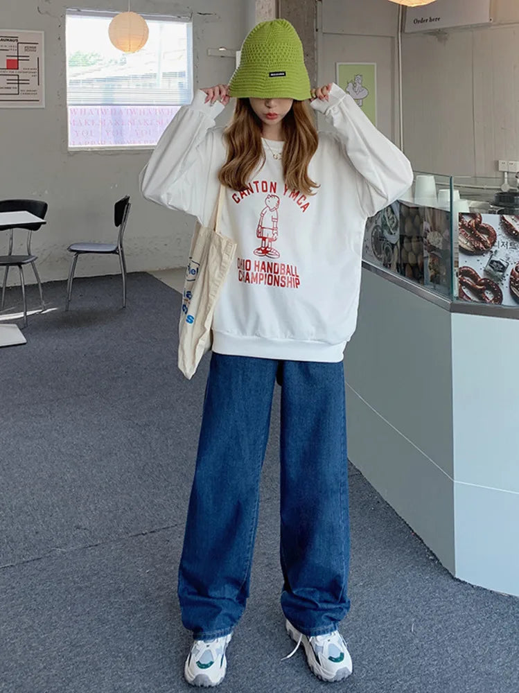 Trendy Fat Sister New Loose Straight Drapey Mopping Women's Jeans