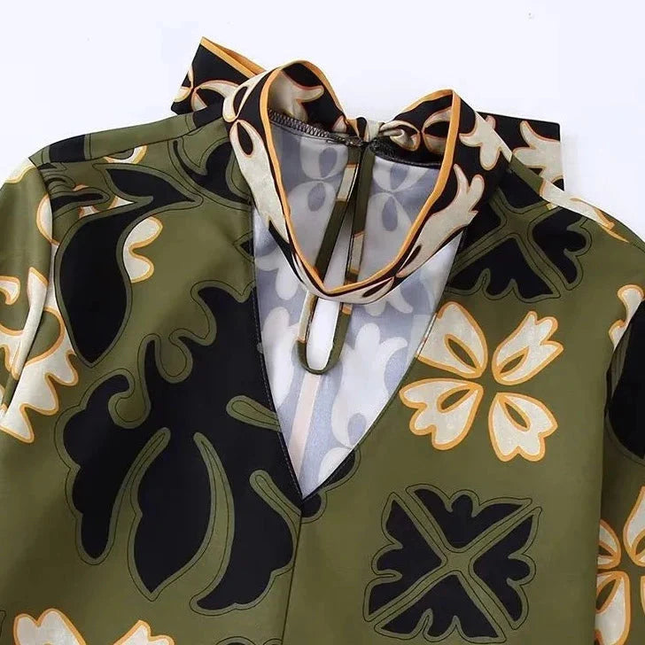 Fleur-de-lis Prints Tunic Top / Wide Leg Pants