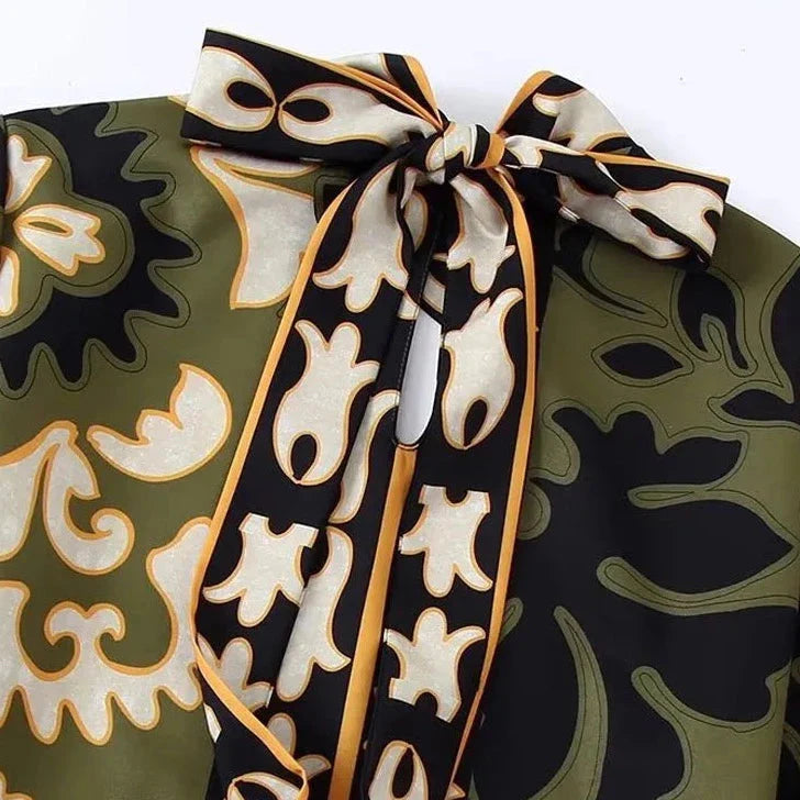 Fleur-de-lis Prints Tunic Top / Wide Leg Pants