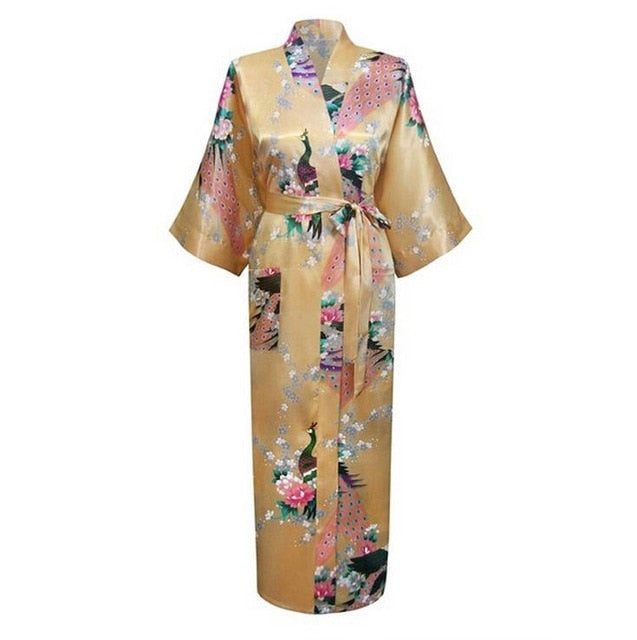 Floral Kimono Maxi Satin Silk Robe