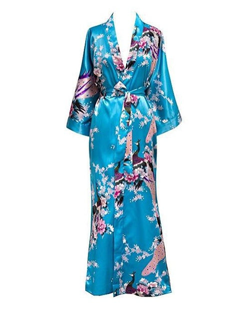 Floral Kimono Maxi Satin Silk Robe