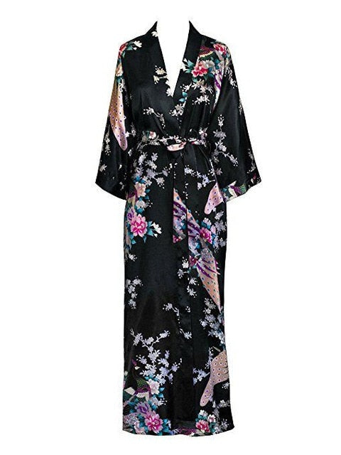 Floral Kimono Maxi Satin Silk Robe
