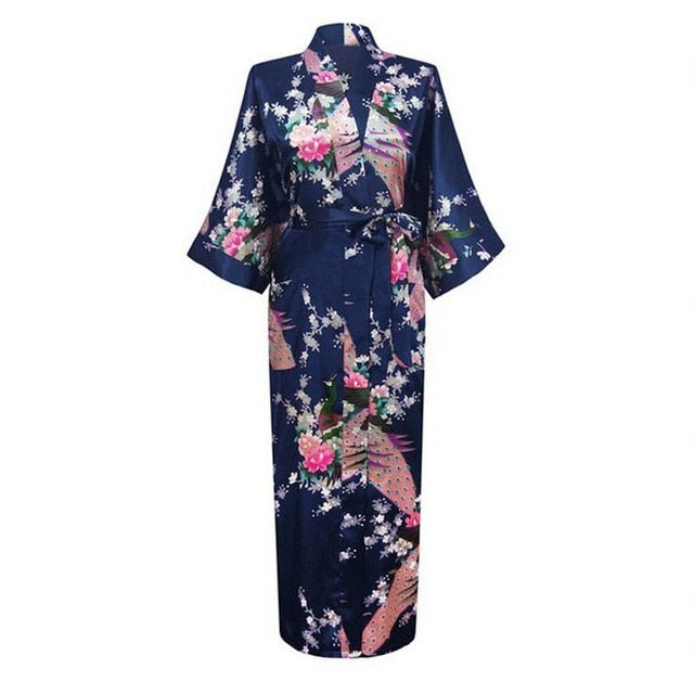 Floral Kimono Maxi Satin Silk Robe