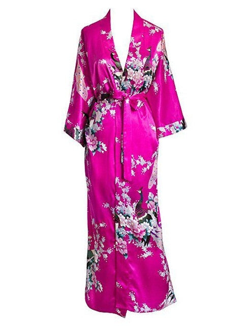 Floral Kimono Maxi Satin Silk Robe