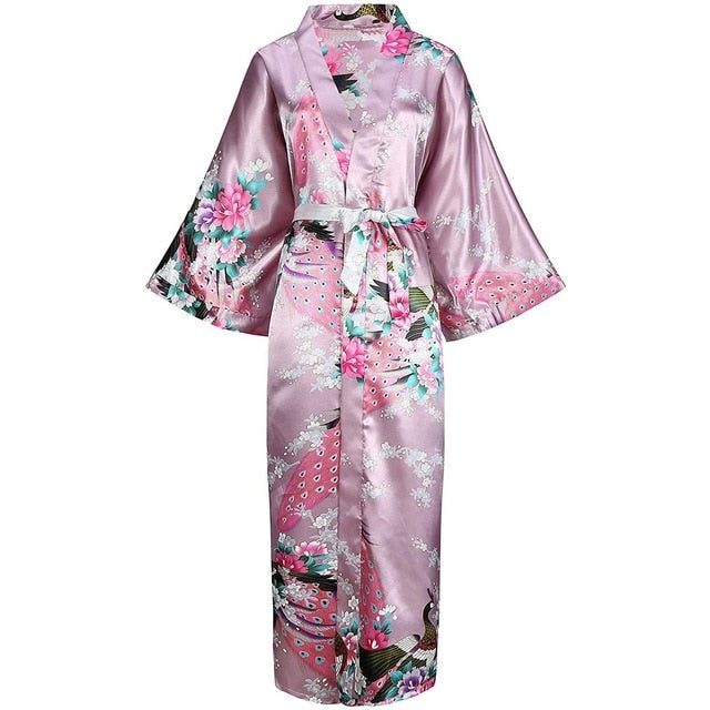 Floral Kimono Maxi Satin Silk Robe