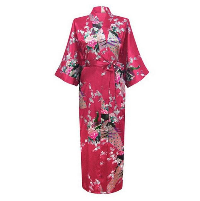 Floral Kimono Maxi Satin Silk Robe