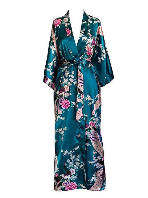 Floral Kimono Maxi Satin Silk Robe