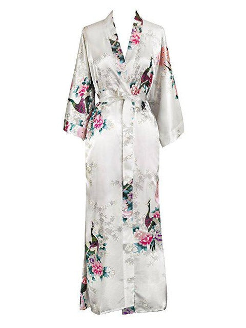 Floral Kimono Maxi Satin Silk Robe