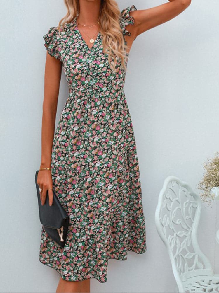 Floral Print Summer Sleeveless V-Neck Dress