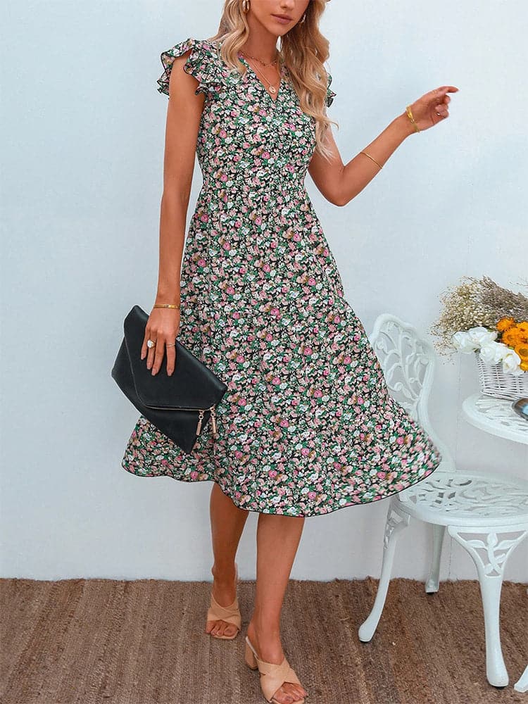 Floral Print Summer Sleeveless V-Neck Dress