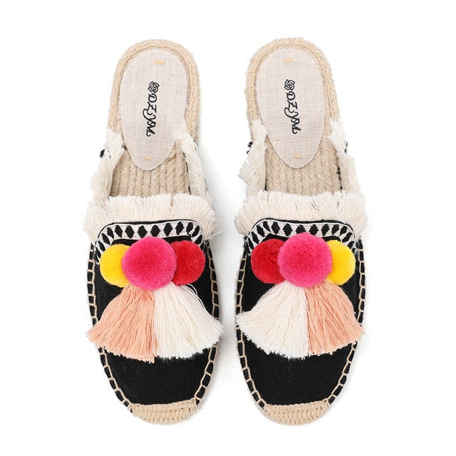 Folk Tassel and Pom Pom Espadrille Slides - 7 Styles