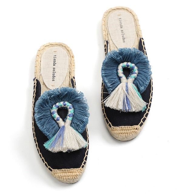 Folk Tassel and Pom Pom Espadrille Slides - 7 Styles