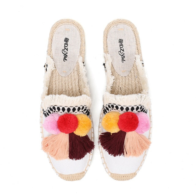 Folk Tassel and Pom Pom Espadrille Slides - 7 Styles