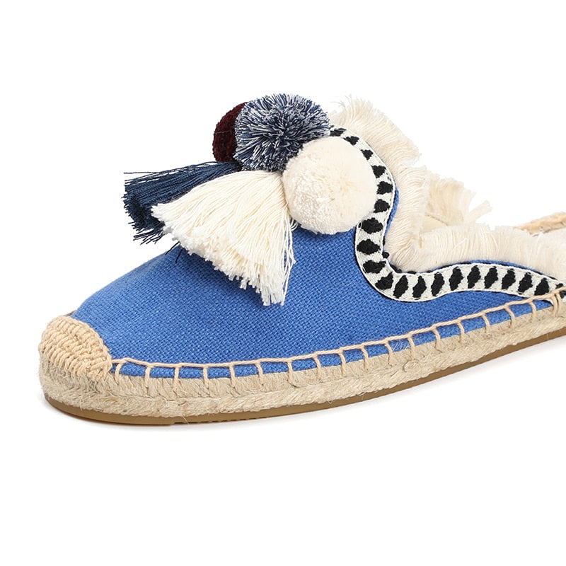 Folk Tassel and Pom Pom Espadrille Slides - 7 Styles