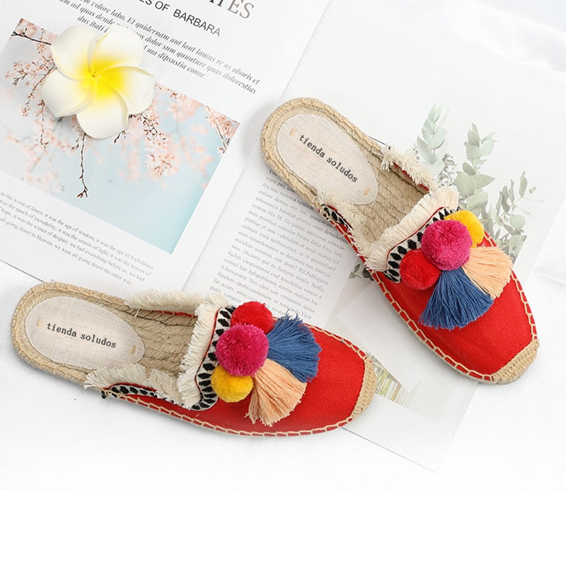 Folk Tassel and Pom Pom Espadrille Slides - 7 Styles