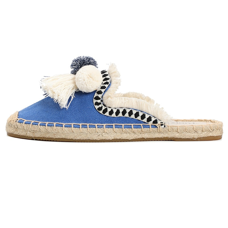 Folk Tassel and Pom Pom Espadrille Slides - 7 Styles