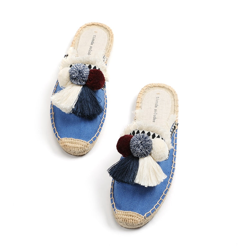 Folk Tassel and Pom Pom Espadrille Slides - 7 Styles