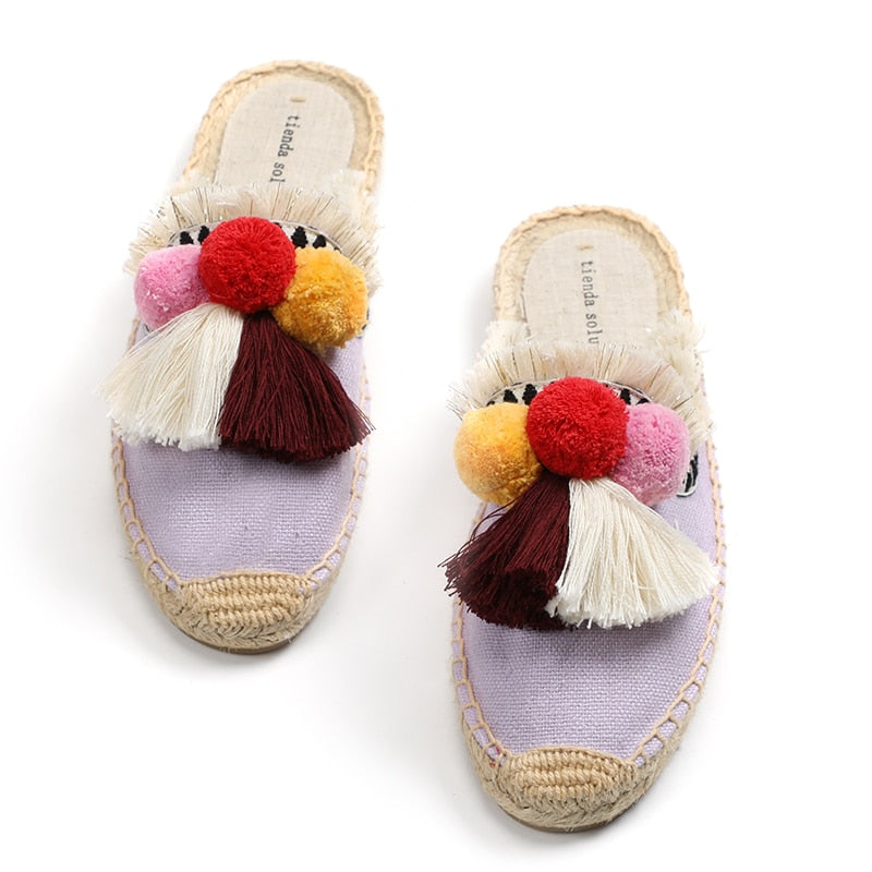 Folk Tassel and Pom Pom Espadrille Slides - 7 Styles