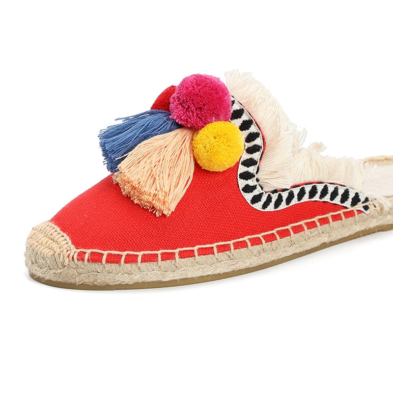 Folk Tassel and Pom Pom Espadrille Slides - 7 Styles