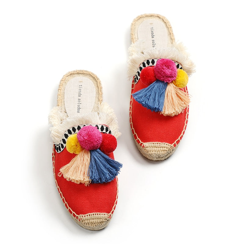 Folk Tassel and Pom Pom Espadrille Slides - 7 Styles