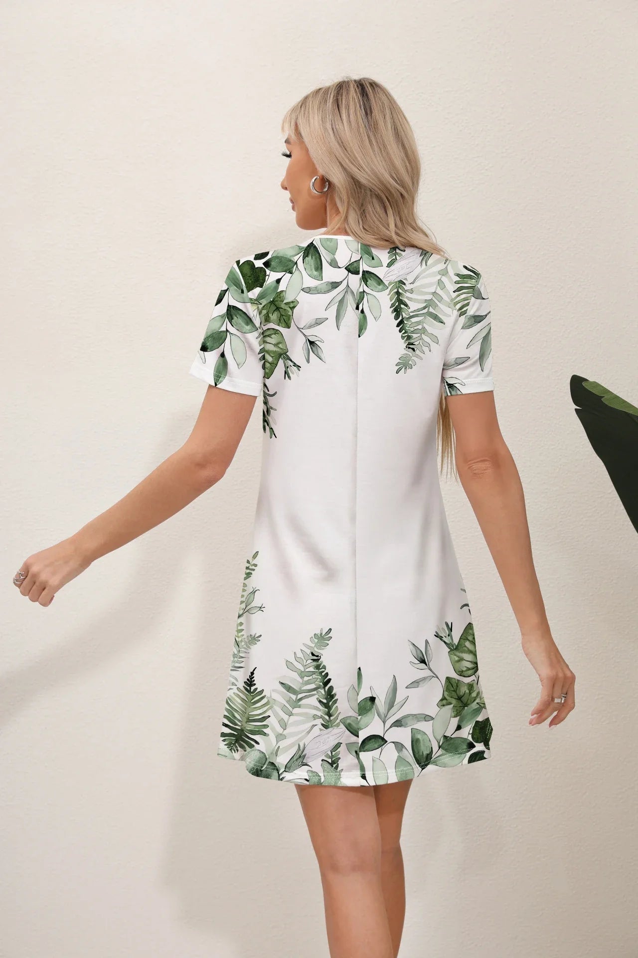 Floral Print Round Neck Slim Midi Dress