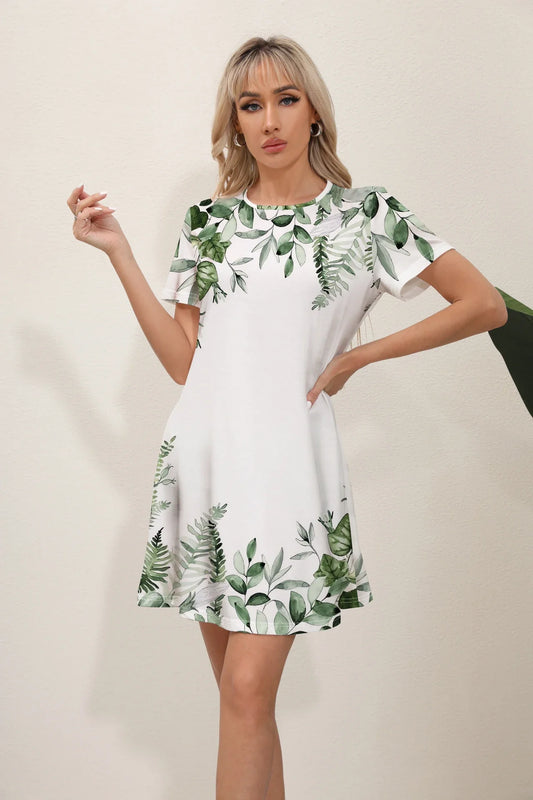 Floral Print Round Neck Slim Midi Dress