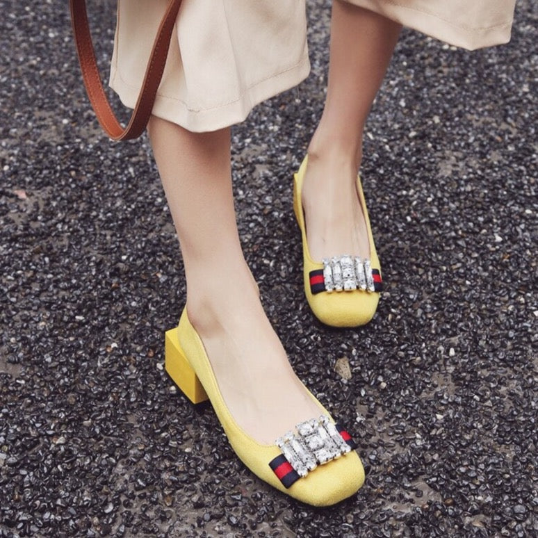 Friya Rhinestone Ballerina Suede Pumps