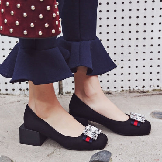 Friya Rhinestone Ballerina Suede Pumps