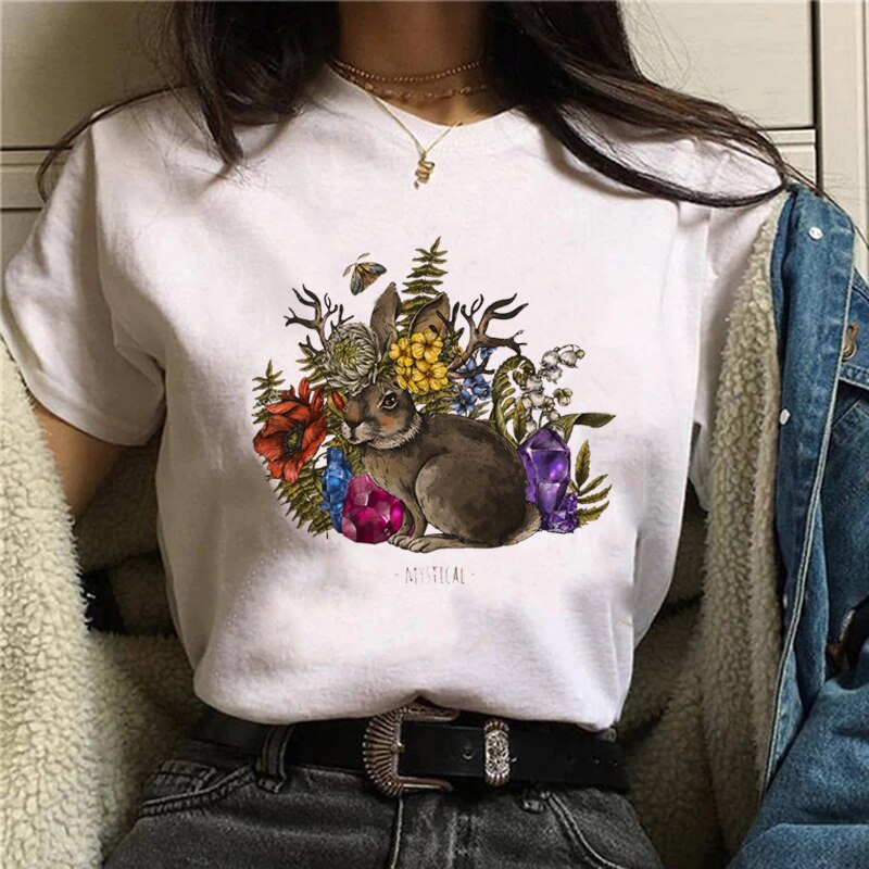Funny Mushroom Print T-shirt Women's Fashion Versatile Top T-shirt