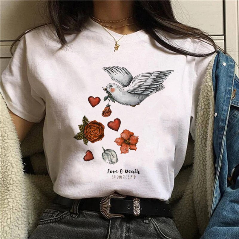 Funny Mushroom Print T-shirt Women's Fashion Versatile Top T-shirt
