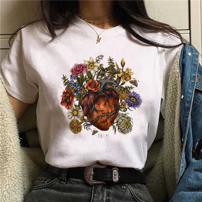Funny Mushroom Print T-shirt Women's Fashion Versatile Top T-shirt