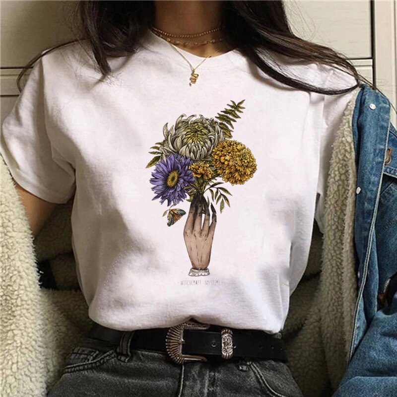 Funny Mushroom Print T-shirt Women's Fashion Versatile Top T-shirt