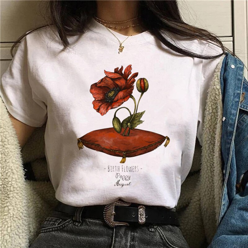 Funny Mushroom Print T-shirt Women's Fashion Versatile Top T-shirt