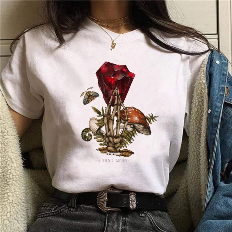 Funny Mushroom Print T-shirt Women's Fashion Versatile Top T-shirt