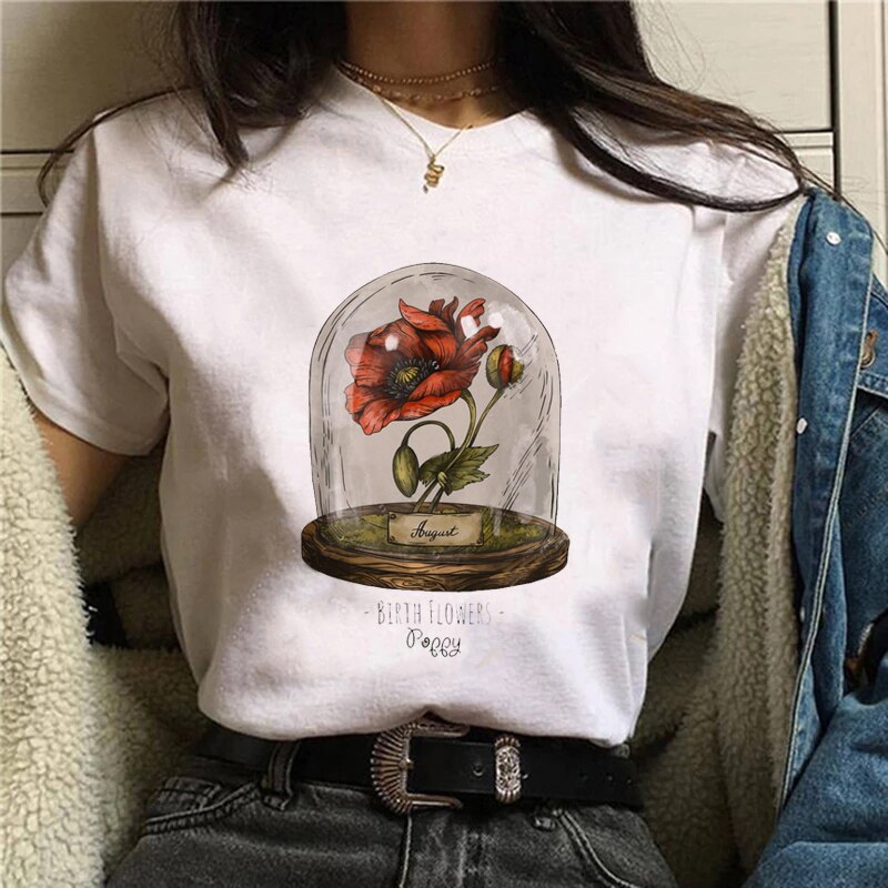 Funny Mushroom Print T-shirt Women's Fashion Versatile Top T-shirt