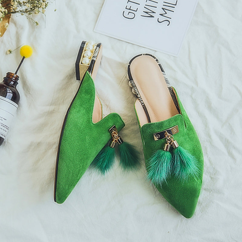 Fur Tassel Suede Mules - 3 Colors
