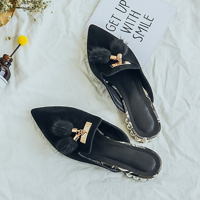 Fur Tassel Suede Mules - 3 Colors