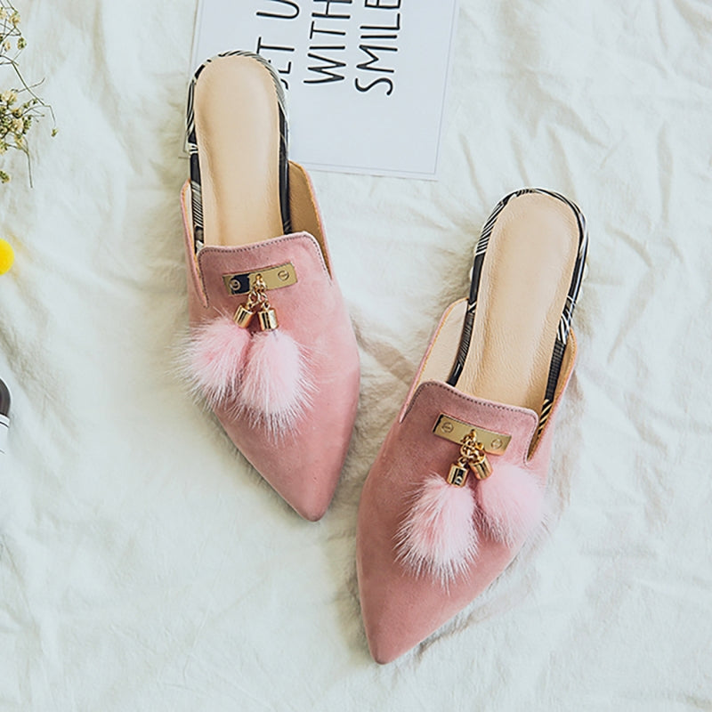 Fur Tassel Suede Mules - 3 Colors