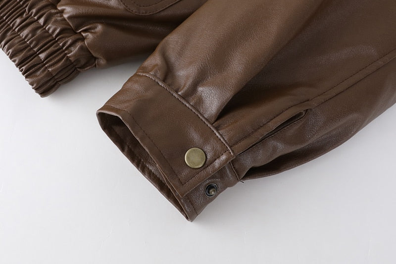 Fur-lined Faux Leather Bomber Jackets - 2 Colors