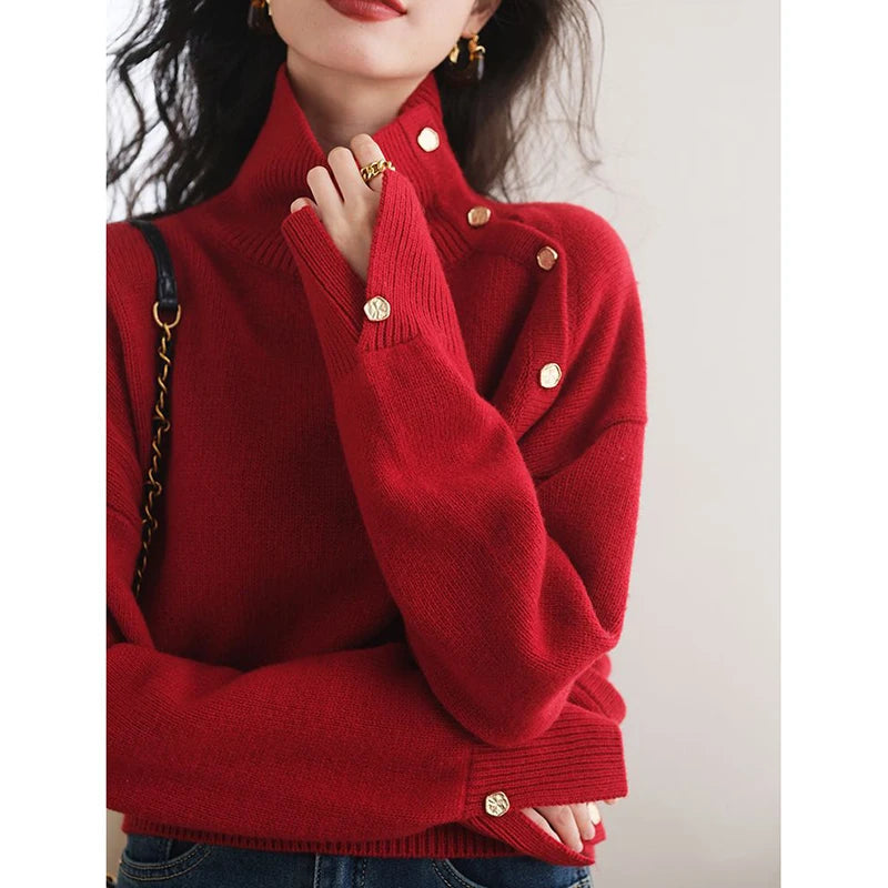 Vintage TurtleNeck Christmas Sweater with Buttons