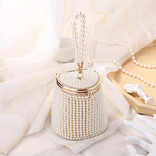 Gemma Pearl Beaded Mini Bucket Evening Bag