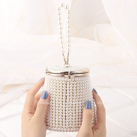 Gemma Pearl Beaded Mini Bucket Evening Bag