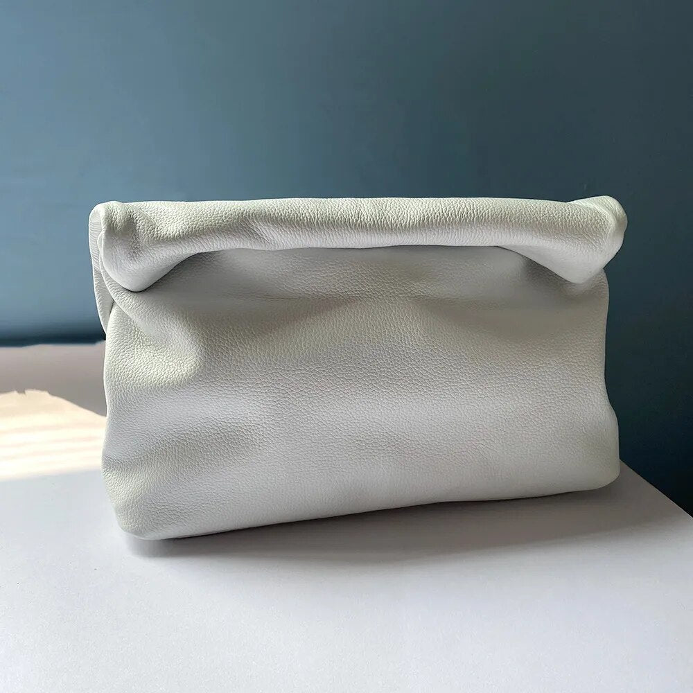 Genuine Leather Fold Over Envelope Clutch Bag