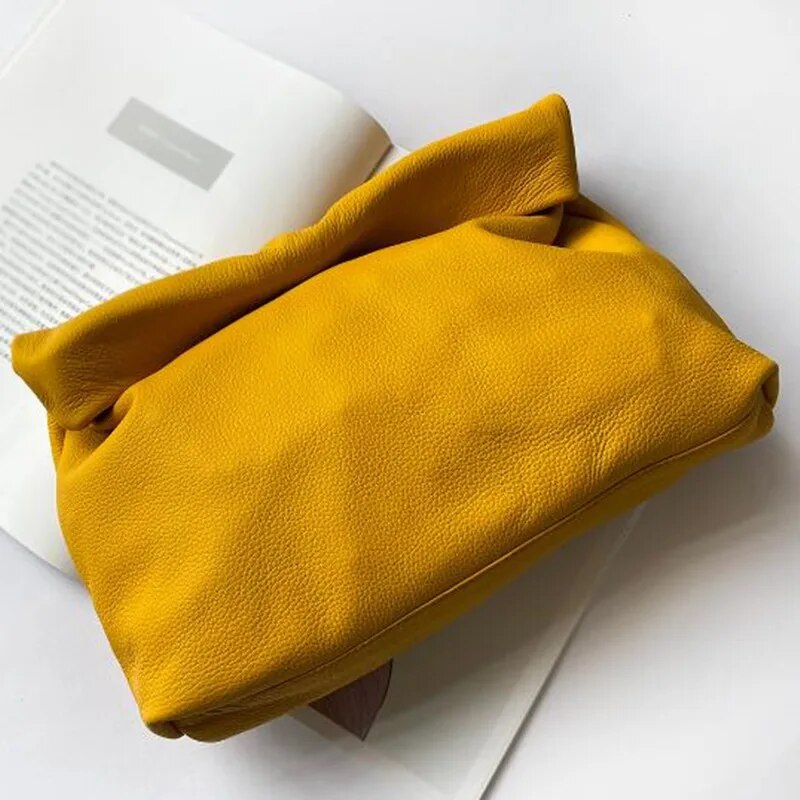 Genuine Leather Fold Over Envelope Clutch Bag