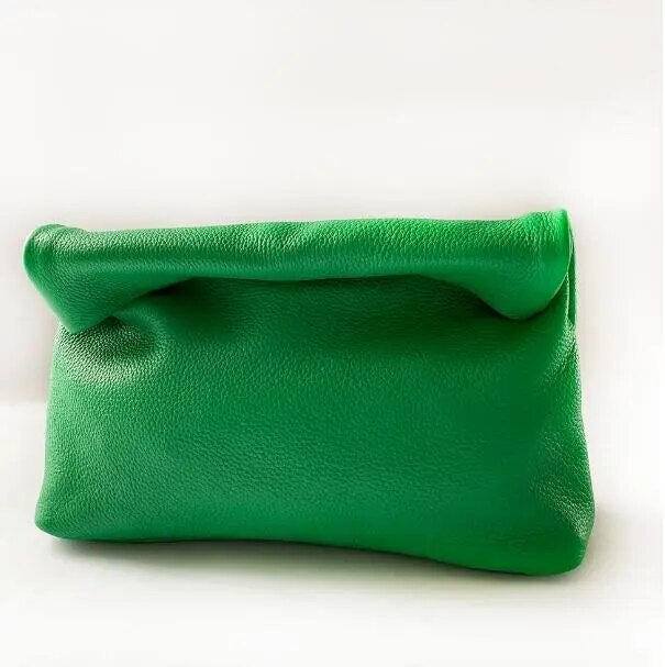 Genuine Leather Fold Over Envelope Clutch Bag