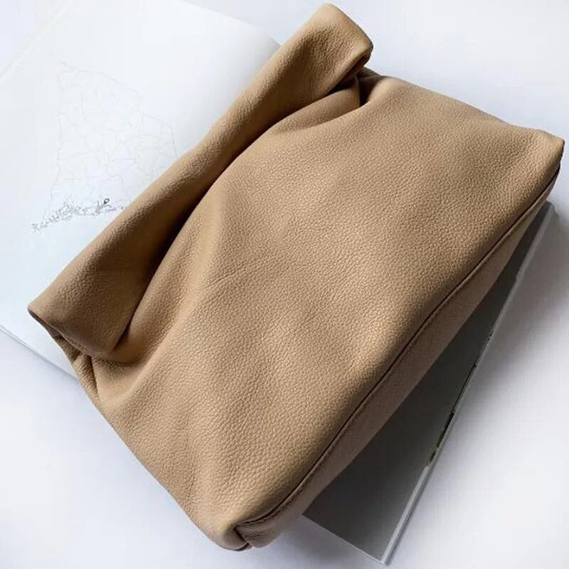 Genuine Leather Fold Over Envelope Clutch Bag